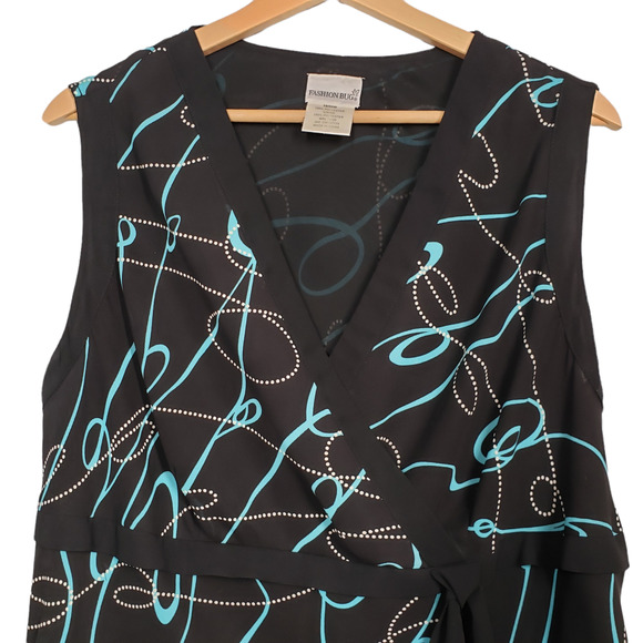 Fashion Bug Top Womens 18/20W Black Y2k Sleeveless Sheer Faux Wrap Bow Flowy - Picture 9 of 16